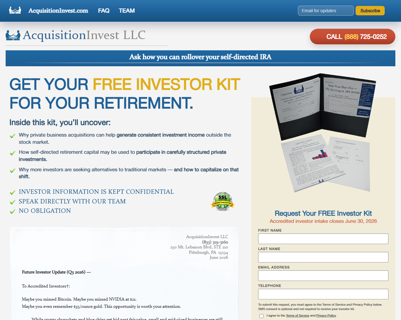 AcquisitionInvest LLC website screenshot