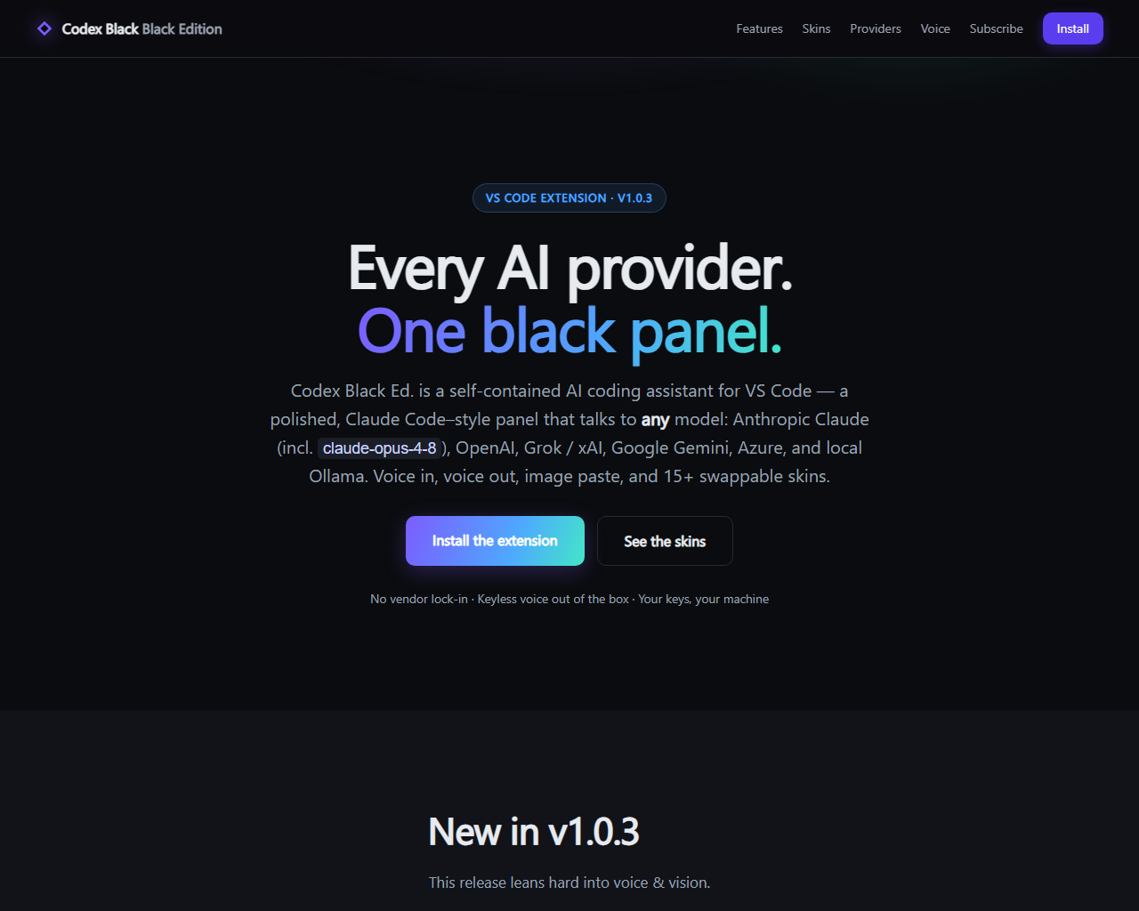 Codex Black website screenshot
