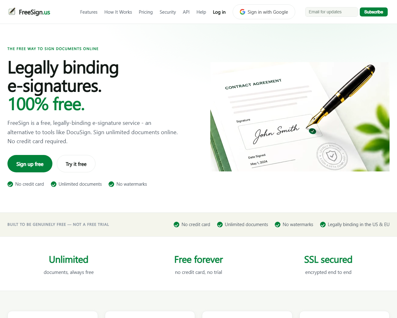 FreeSign website screenshot