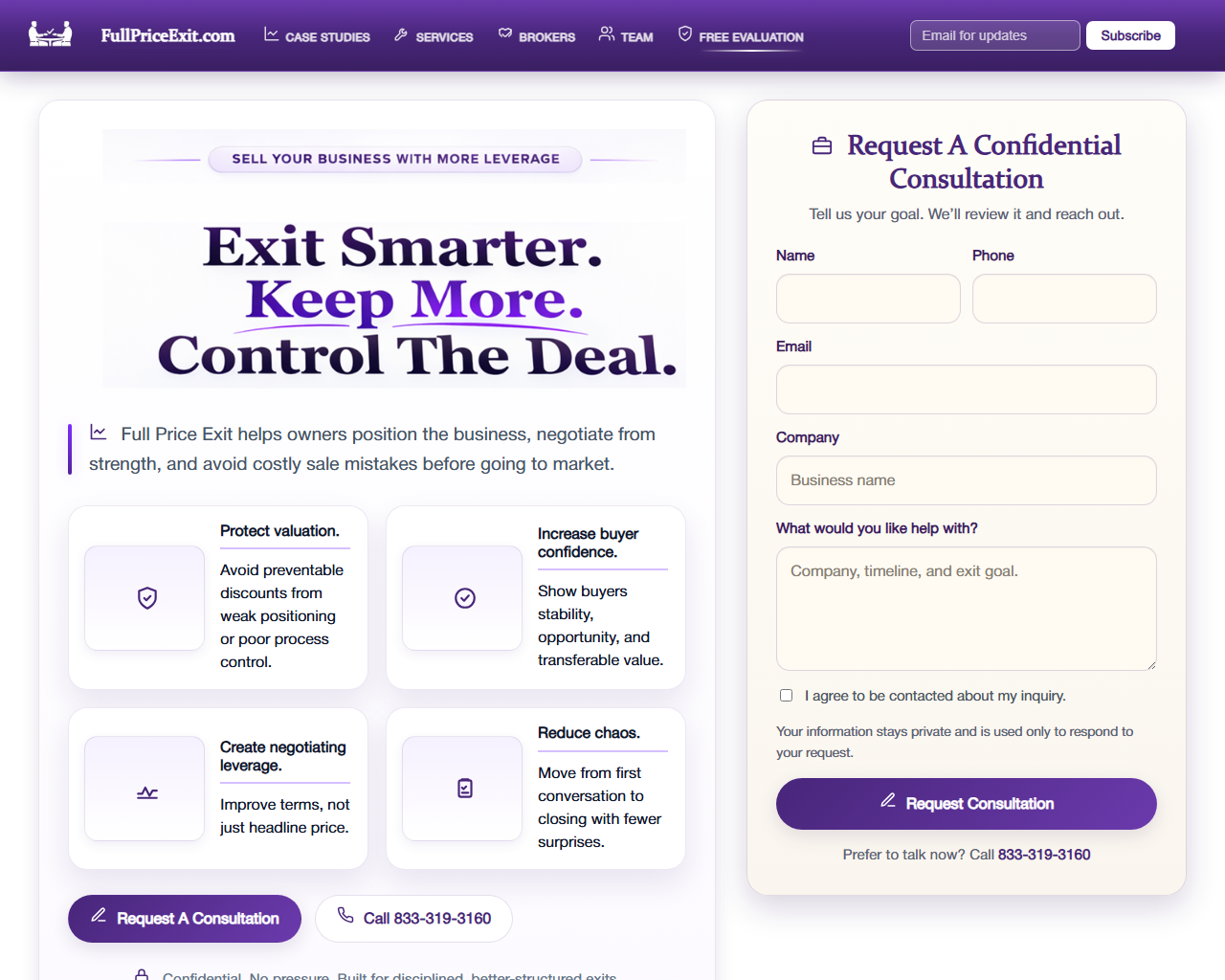 Full Price Exit website screenshot