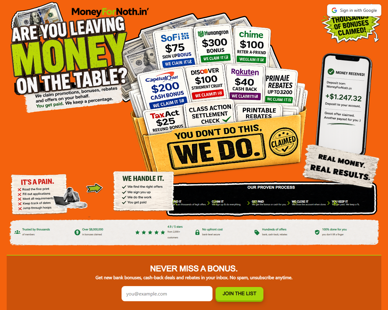 Money for Nothin' website screenshot