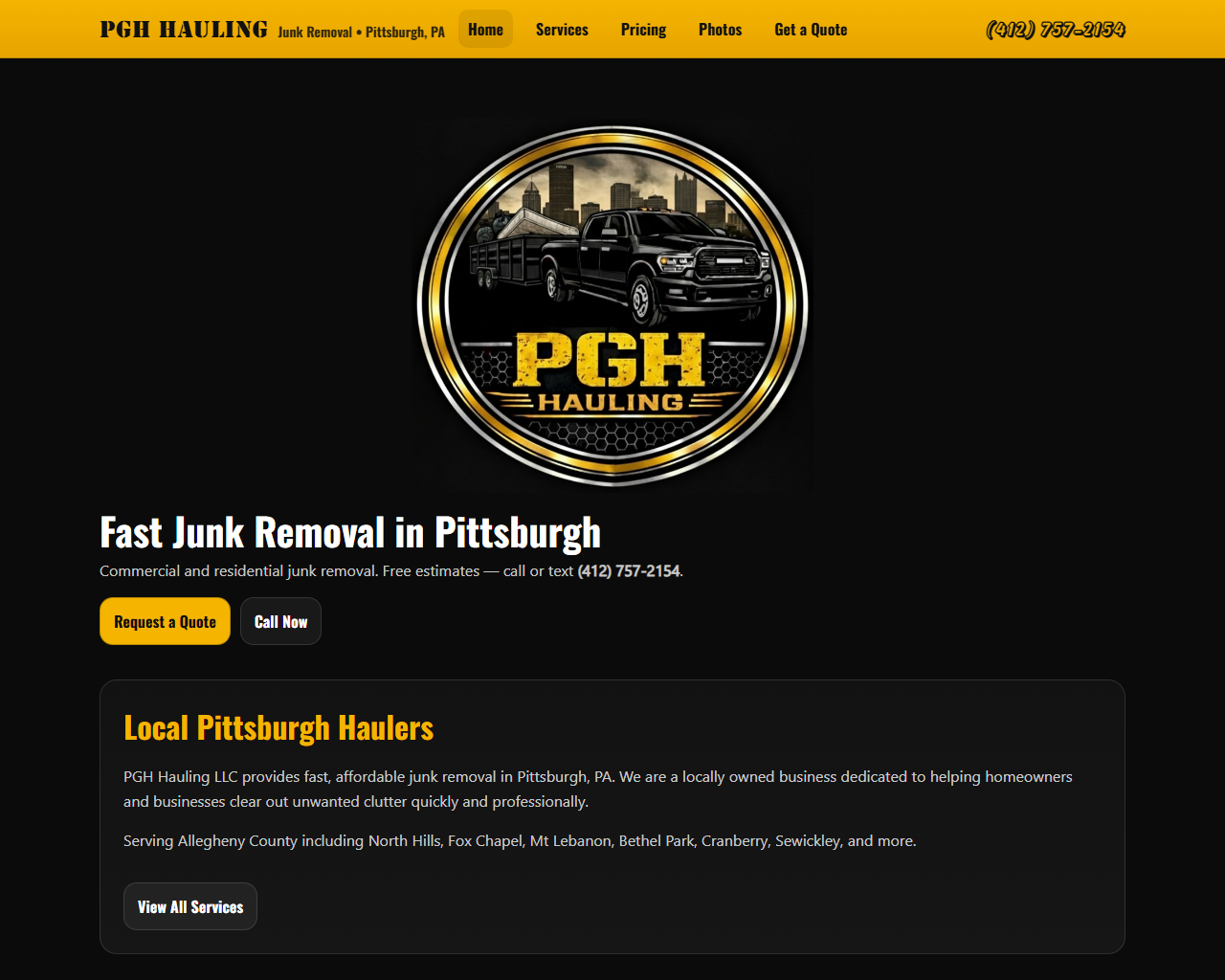 PGH Hauling website screenshot