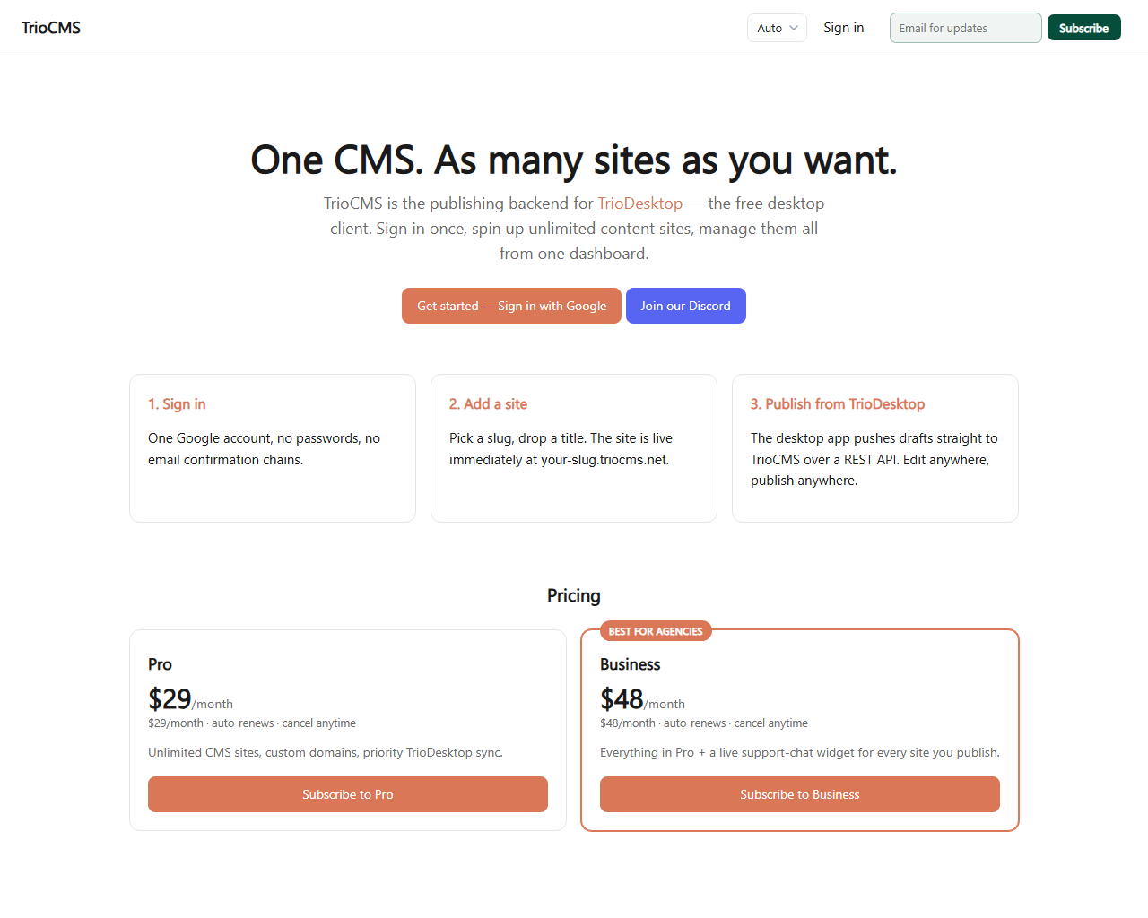 TrioCMS website screenshot